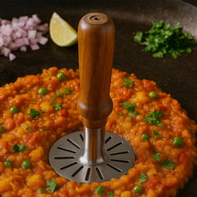 Stainless Steel Potato Masher, Pav Bhaji Masher with wooden handle