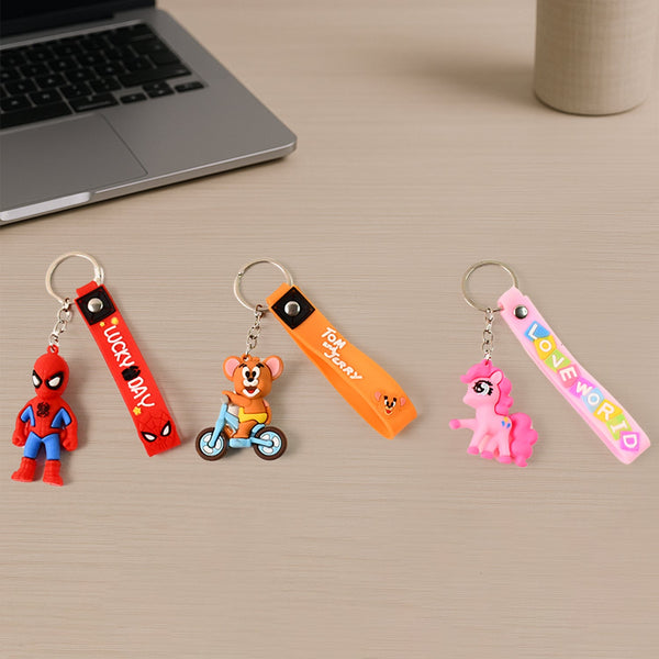 Cute Cartoon Silicone 3D Key Chain with Metal Hook & Strap (Pack of 1)