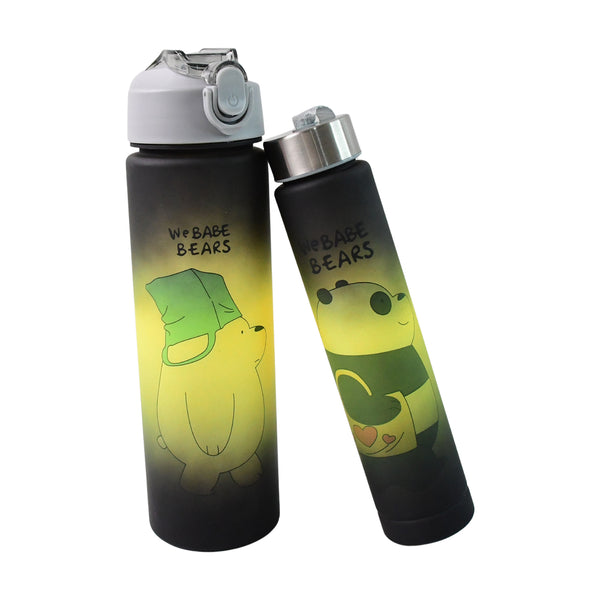 Cartoon Printed Water Bottles  900 Ml  300 Ml (2 Pc)