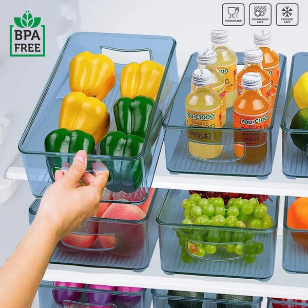 5776 Plastic Refrigerator Organizer Bins Set Of 2 Stackable Fridge Organizers With Handle Clear Organizing Food Fruit Vegetables Pantry Storage Bins For Freezer Kitchen Cabinet Organization And Storage (2 Pcs Set Mix Color)
