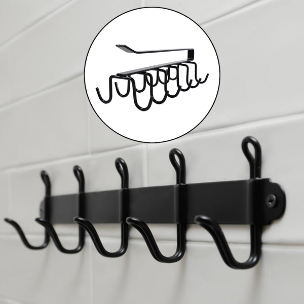 Double-row Metal Cupholder Rack Multi-purpose Iron Hanger With 6 Hooks (1 Pc)